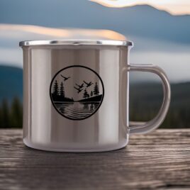 Bulk Custom Printed 18oz Enameled Steel Cup with Stainless Rim
