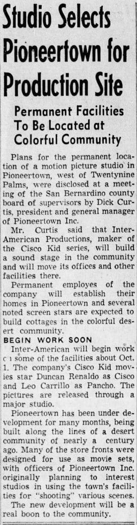 Pioneertown for production site clipping