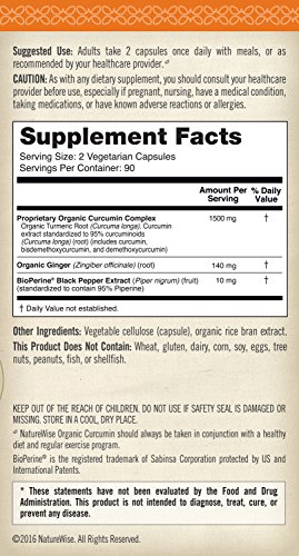NatureWise ORGANIC Curcumin Tumeric 1650mg,180 caps with 95% Curcuminoids for Cardiovascular Support & Healthy Joints with Advanced Absorption - Image 4