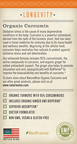 NatureWise ORGANIC Curcumin Tumeric 1650mg,180 caps with 95% Curcuminoids for Cardiovascular Support & Healthy Joints with Advanced Absorption - Image 3