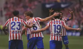 alt= les joueurs de l'Atletico Madrid célébrant leur qualification en finale de la Coupe d'Espagne.