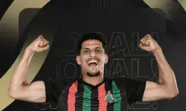 alt= Youssef El Fahli célèbre son but lors du classico WAC – AS FAR en Botola Pro au Complexe Mohammed V.