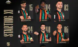 alt= le Onze de départ de la formation militaire face au club égyptien Al Ahly. Santos a aligné un Onze de départ équilibré.