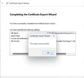 Certificate export finished