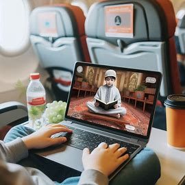 Child attending online Quran class while traveling.