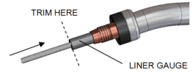 Diagram that shows were to trim in relation tot he liner gauge on a Quick Load liner