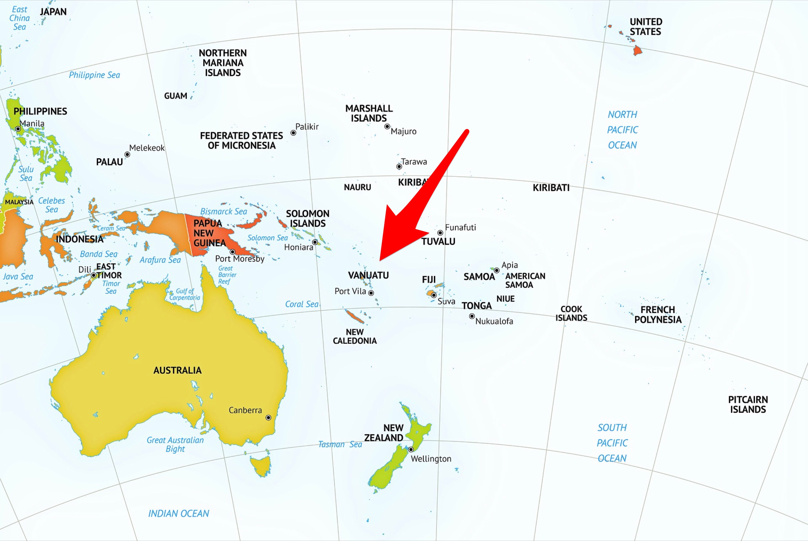 Location of Vanuatu Within Oceania