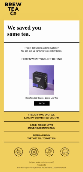 brew tea cart abandonement email