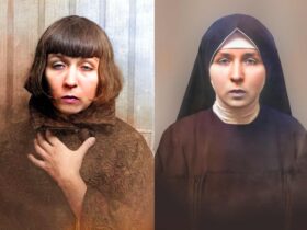 Stanisława Umińska, po lewej jako aktorka, po prawej - po nawróceniu - jako matka Benigna