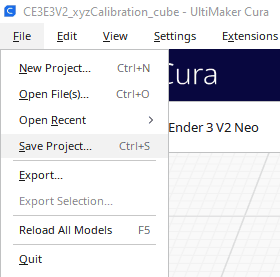 cura save project