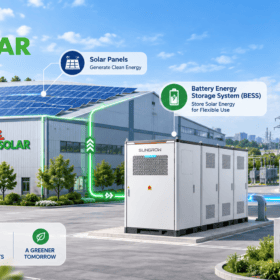 Mô hình mua bán điện trực tiếp DPPA kết hợp hệ thống lưu trữ BESS Sungrow cho nhà máy.