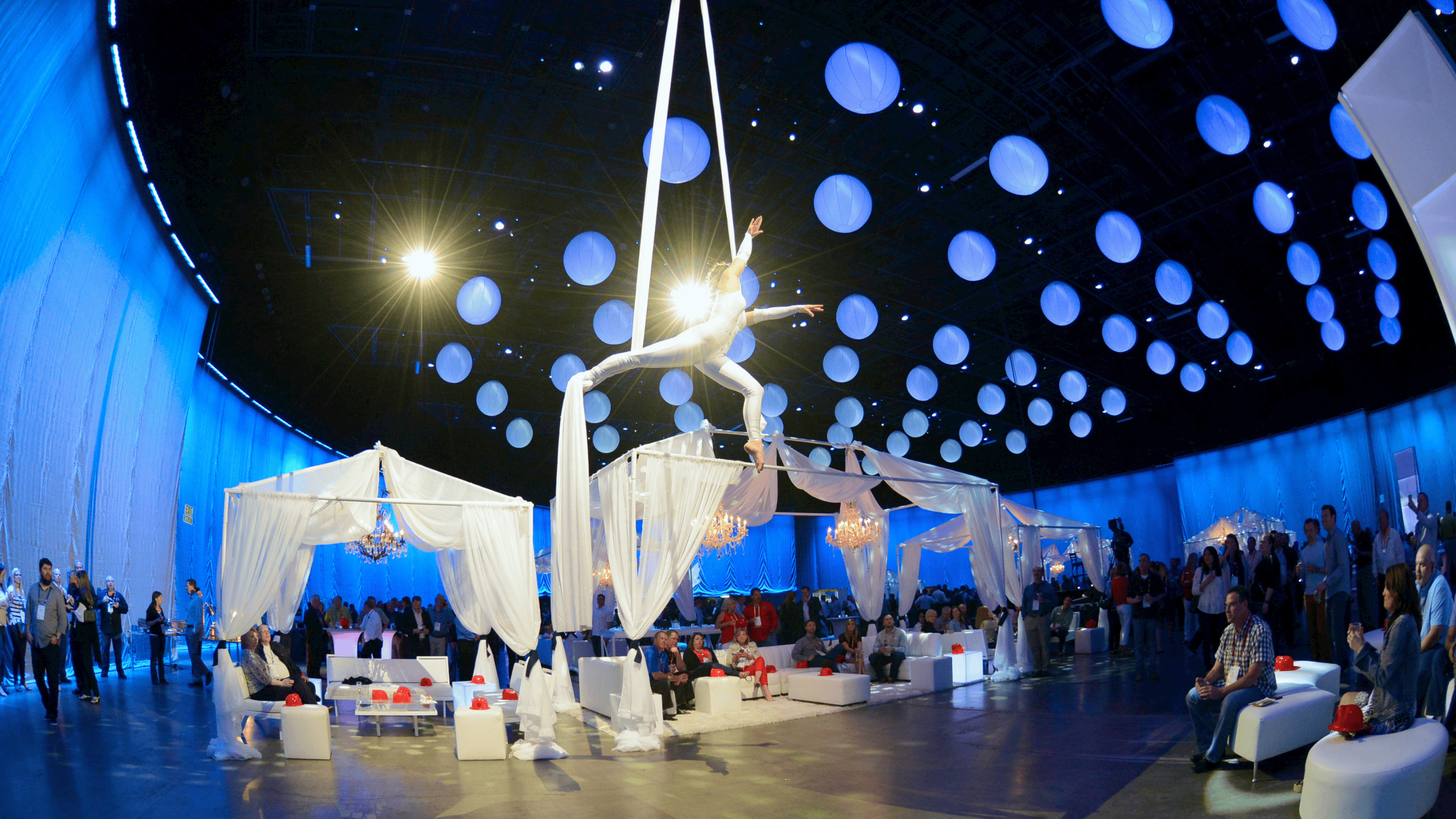 Event Management Services – Fire & Ice Gala in Long Beach, a stunning event organized by a local DMC, featuring vibrant decor and an elegant atmosphere.