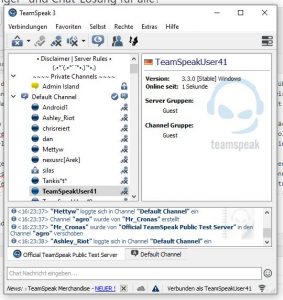 Der TeamSpeak-Client - eher nüchtern...
