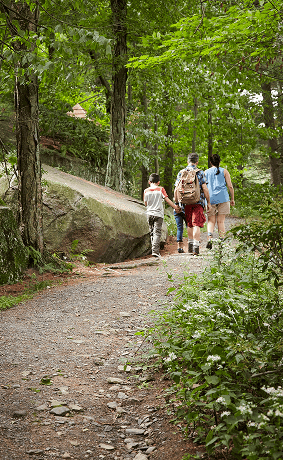 Family Enjoying a Scenic Hike Near Our Mountain Resort in the Hudson Valley