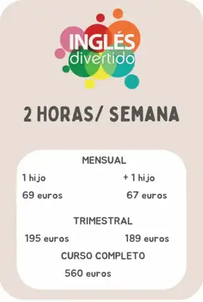 Precios de clases de inglés 2 horas por semana en Inglés Divertido