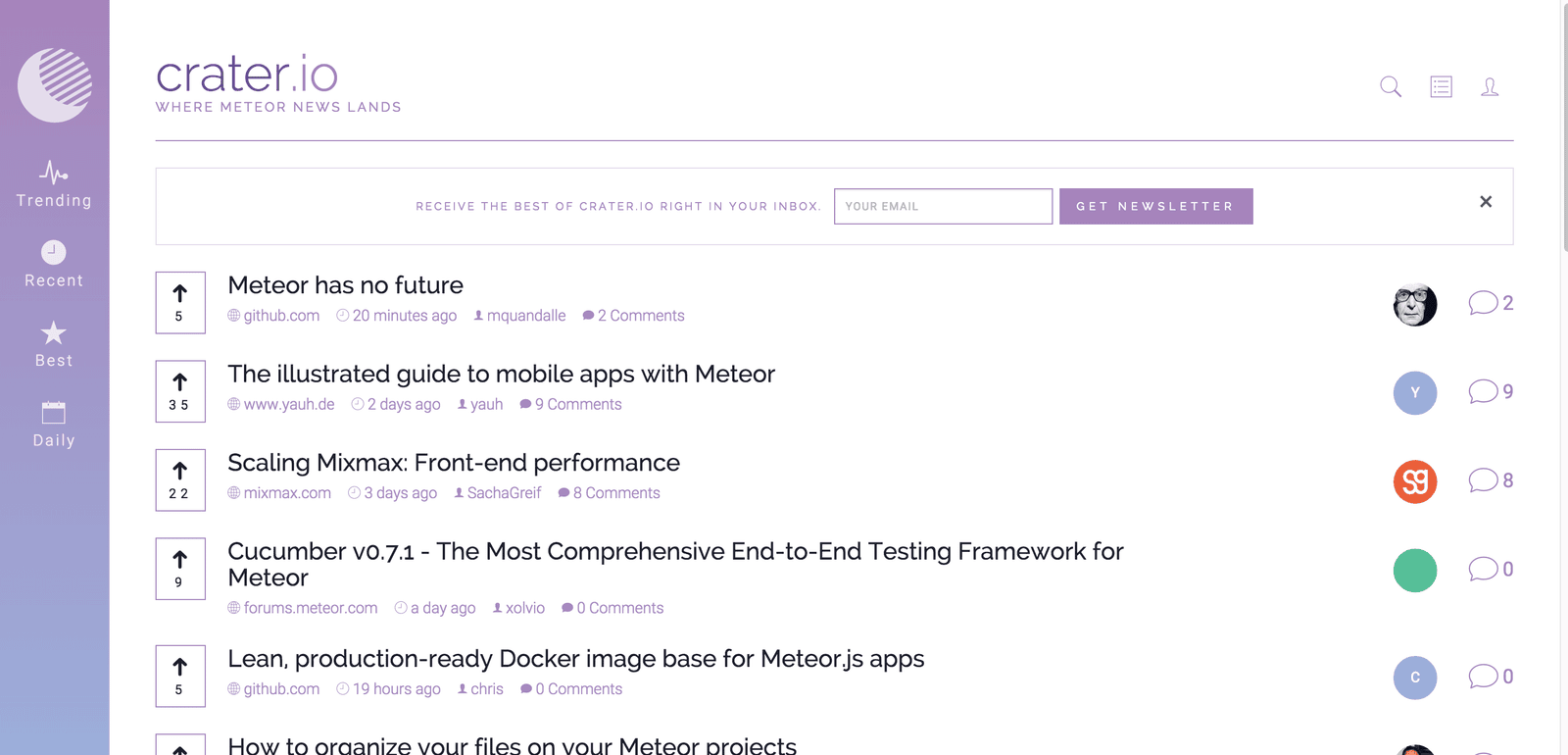 Crater.io – Where Meteor news lands