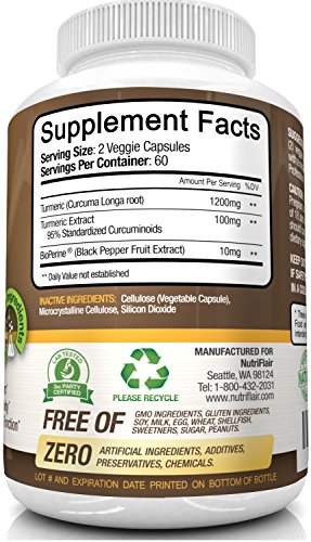 NutriFlair Turmeric Curcumin 1300 with 1300mg 95% Standardized Curcuminoids and BioPerine - 120 Capsules - Image 5