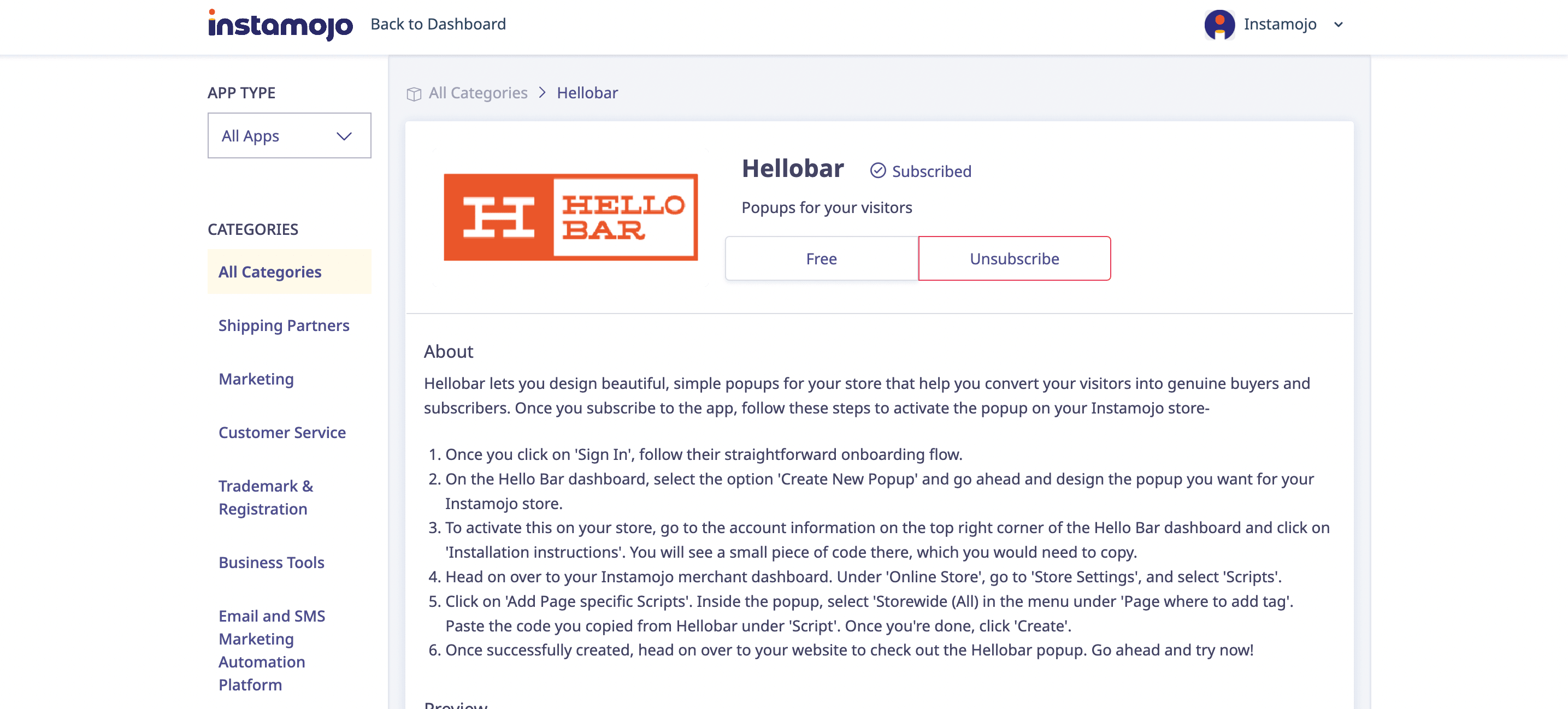 hellobar popup