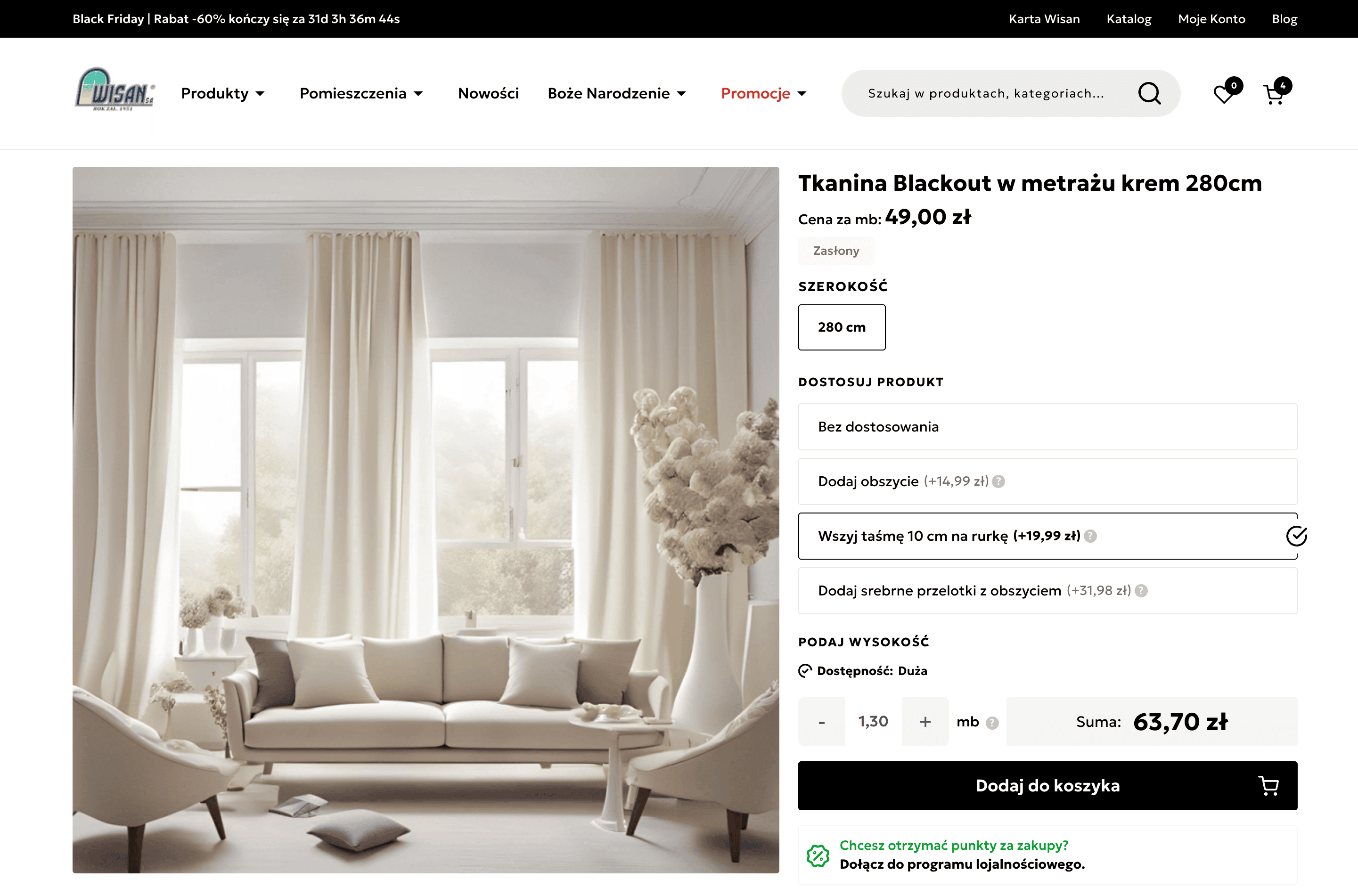 Przykład naszego konfiguratora w branży home&decor zrealizowanego dla sklepu WISAN.