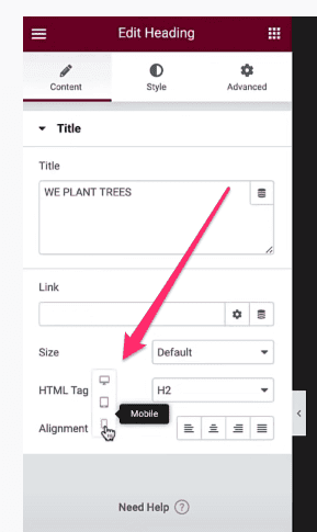 elementor responsive design settings