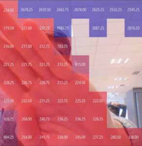 An 8 x 8 grid with distance markers overlapped with a picture taken by a camera