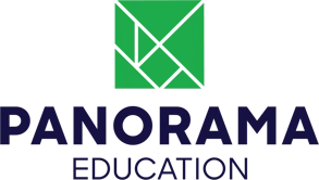 Logo of Panorama Education featuring a green square with white intersecting lines forming geometric shapes above the company name. 'PANORAMA' is written in bold, uppercase navy blue letters, with 'EDUCATION' in a smaller uppercase font below.