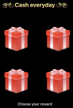 Cash everyday screen showing four reward boxes to choose from