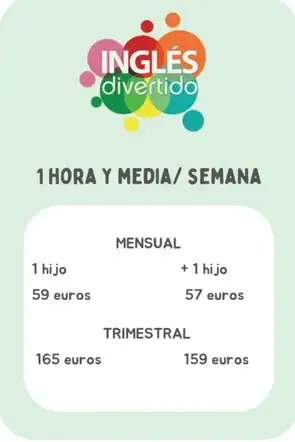 Precios de clases de inglés 1 hora y media por semana en Inglés Divertido