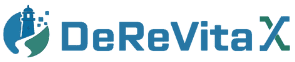 Logo von Derevita X mit stilisiertem Leuchtturm- und Gesundheitsmotiv in Blau und Grün sowie moderner Schriftgestaltung