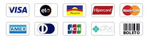 Formas de pagamento aceitas: Visa, Mastercard, Elo, Hipercard, Amex, Pix e Boleto