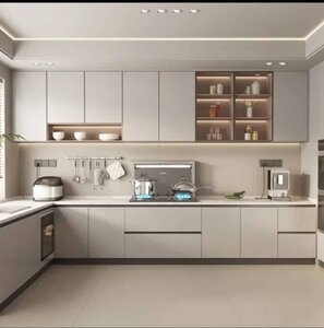 مجموعة مطبخ كاملة بتصميم حديث من مصنع فوشان، خزائن مطبخ خشبية مخصصة