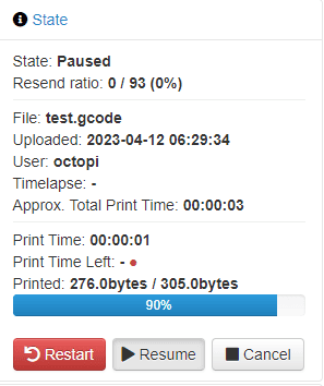 octoprint resume button active example