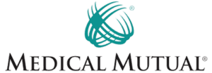 Logo of Medical Mutual featuring a stylized teal emblem resembling interwoven lines above the company name in black serif font.