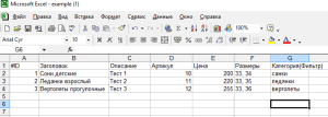 Пример данных в Excel