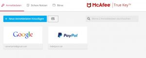 True Key bietet bei der Erstbenutzung Logins bekannter Websites an