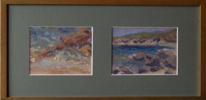 Sardinian plein air oil sketch diptych painted at Cala Pischina by Andrea Bocedi