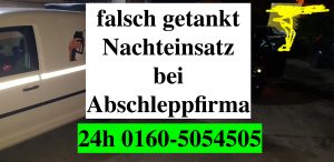 falsch getankt Werbung mit Telefonnummer 01605054505 Auto Pannenhilfe 24h Notdienst Mobil und website www.falschtanken24.de in München