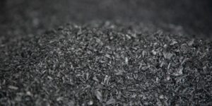 A pile of small granulate biochar produced by pyrolysis.