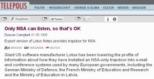 Ja, es gab (gib?) eine NSA-Hintertür in Lotus Notes...