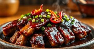 Sườn xào chua ngọt hấp dẫn trên đĩa