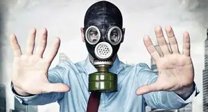 businessman in a gasmask