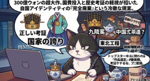 ドラマ「21世紀の大君夫人」廃棄問題に対するアトリエ猫の冷徹な分析。国費投入作の歴史歪曲が招く配信停止リスクや朝鮮駆魔師のトラウマを可視化。トップスターの作品選定の審美眼や制作陣のプロ意識の低さに対し、ブロガーとしての誠実なアドバイスと聖域体験（Experience）を補完する1コマ漫画