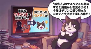 韓国ドラマ「マンションのお仕事」の評判と見どころをアトリエ猫が分析。被告人のようなサスペンスではなく、チソンのコミカルな演技と痛快な日常トラブル成敗を楽しむべきと説く解説漫画。