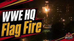 WWE headquarters in Stamford sees a flag catch fire after hitting a power line during windy weather