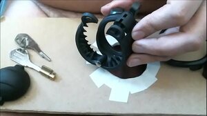 jpfrenchiebdsm – BDSM – Self cbt session #1 – Amateur playing with an homemade CBT board metal balls stretcher chastity cage with spikes pumping penis plug