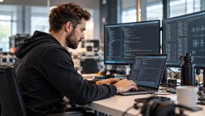 IT specialist working at his desk