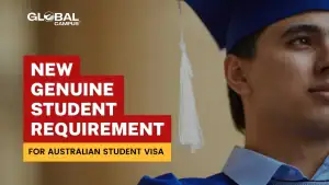 A boy in a blue graduation robe showing Genuine Student Requirement for Australian Student Visa.