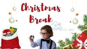 A parent and preschool-aged child cheerfully engaging in christmas activities preschool at a kitchen table, surrounded by Christmas decorations, illustrating When is Christmas Break learning.