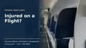 Empty commercial airliner cabin seen down the aisle, illustrating injury claims arising on a flight
