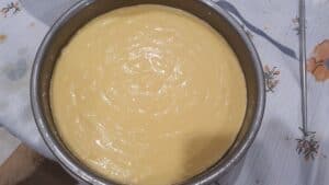 cake batter in the pan.